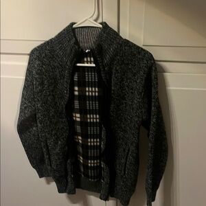 Gray Knit Jacket with Plaid Lining